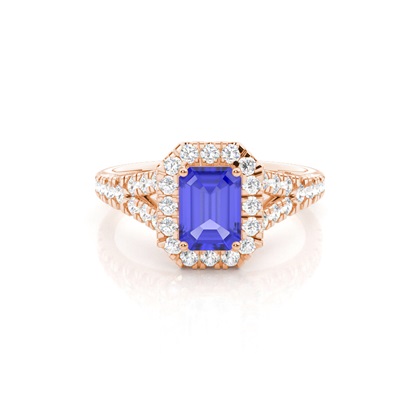 Prong Setting Tanzanite Side Stone Halo Engagement Ring