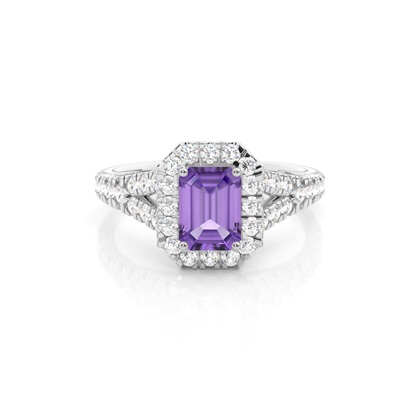Prong Setting Amethyst Side Stone Halo Engagement Ring