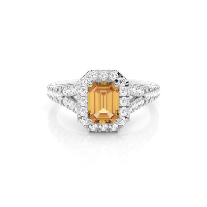 Prong Setting Citrine Side Stone Halo Engagement Ring