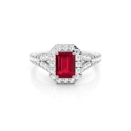Prong Setting Ruby Side Stone Halo Engagement Ring