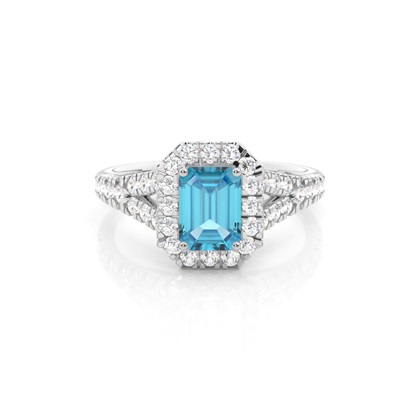 Prong Setting Topaz Side Stone Halo Engagement Ring