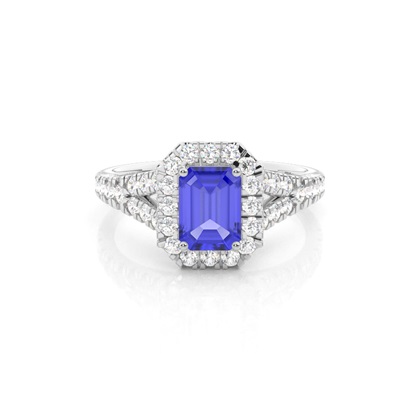 Prong Setting Tanzanite Side Stone Halo Engagement Ring