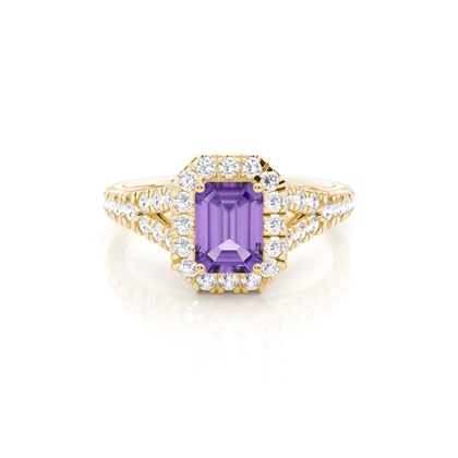 Prong Setting Amethyst Side Stone Halo Engagement Ring