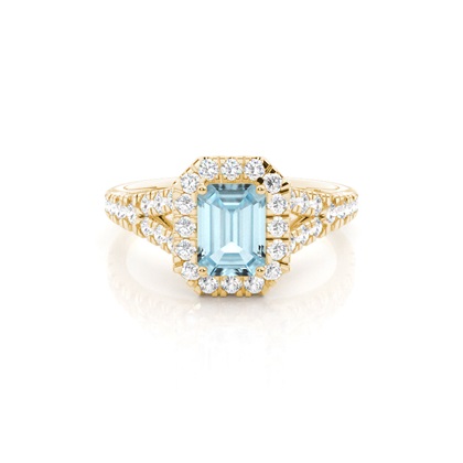 Prong Setting Aquamarine Side Stone Halo Engagement Ring