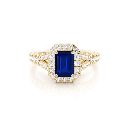 Prong Setting Blue Sapphire Side Stone Halo Engagement Ring