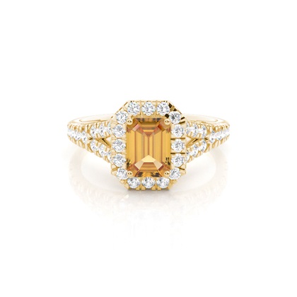 Prong Setting Citrine Side Stone Halo Engagement Ring