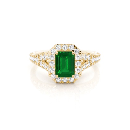 Prong Setting Emerald Side Stone Halo Engagement Ring