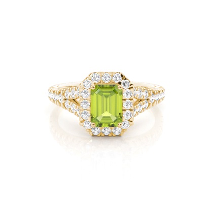 Prong Setting Peridot Side Stone Halo Engagement Ring