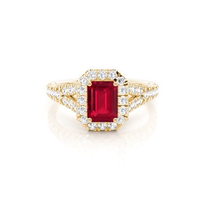 Prong Setting Ruby Side Stone Halo Engagement Ring
