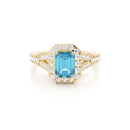 Prong Setting Topaz Side Stone Halo Engagement Ring