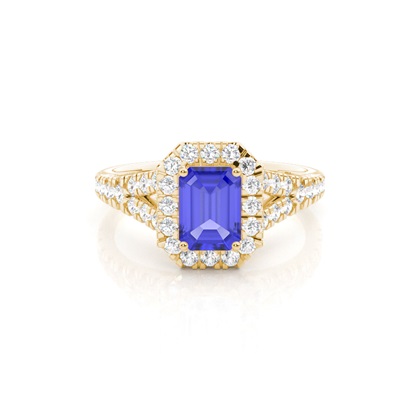 Prong Setting Tanzanite Side Stone Halo Engagement Ring
