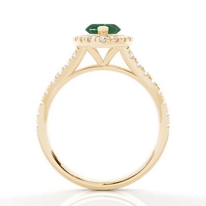 Halo-Verlobungsring Mit Smaragd-Seitenstein In Krappenfassung