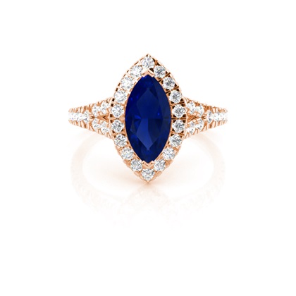 Prong Setting Blue Sapphire Side Stone Halo Engagement Ring