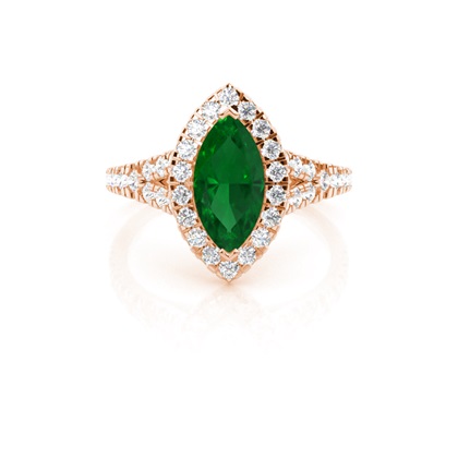 Prong Setting Emerald Side Stone Halo Engagement Ring