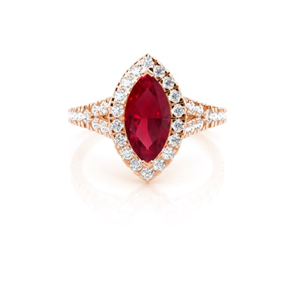 Prong Setting Ruby Side Stone Halo Engagement Ring