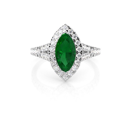 Prong Setting Emerald Side Stone Halo Engagement Ring