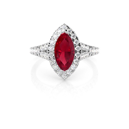 Prong Setting Ruby Side Stone Halo Engagement Ring