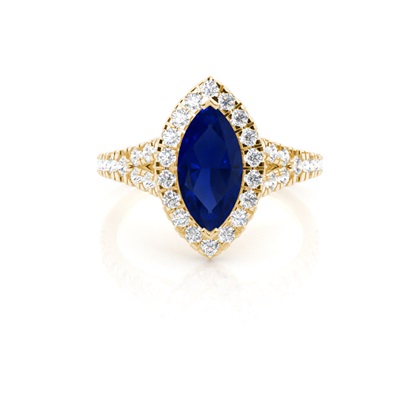 Prong Setting Blue Sapphire Side Stone Halo Engagement Ring