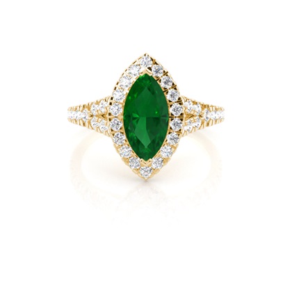 Prong Setting Emerald Side Stone Halo Engagement Ring