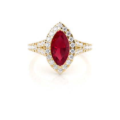 Prong Setting Ruby Side Stone Halo Engagement Ring