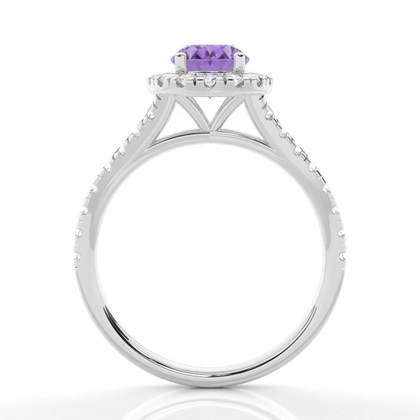 Halo-Verlobungsring Mit Amethyst-Seitenstein In Krappenfassung