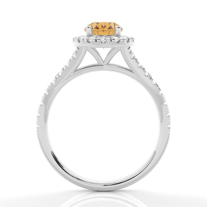 Halo-Verlobungsring Mit Citrin-Seitenstein In Krappenfassung