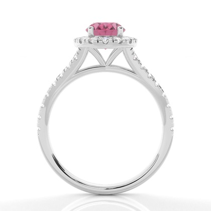 Halo-Verlobungsring Mit Rosa Turmalin-Seitenstein In Krappenfassung