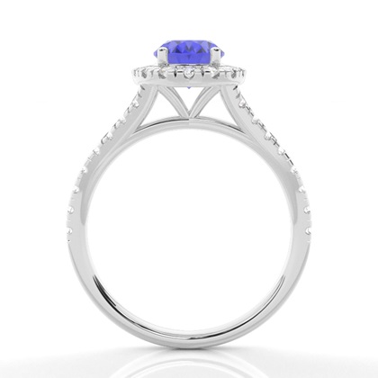 Halo-Verlobungsring Mit Tansanit-Seitenstein In Krappenfassung