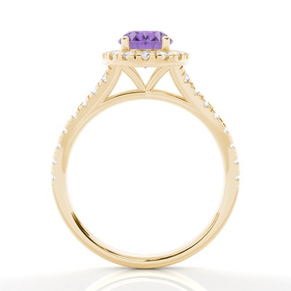 Halo-Verlobungsring Mit Amethyst-Seitenstein In Krappenfassung