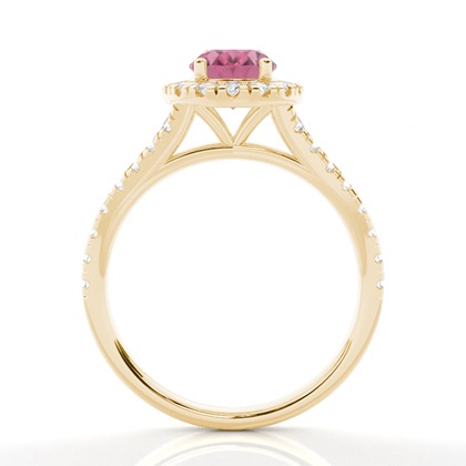 Halo-Verlobungsring Mit Rosa Turmalin-Seitenstein In Krappenfassung