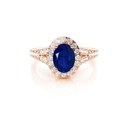 Prong Setting Blue Sapphire Side Stone Halo Engagement Ring
