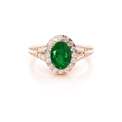 Prong Setting Emerald Side Stone Halo Engagement Ring