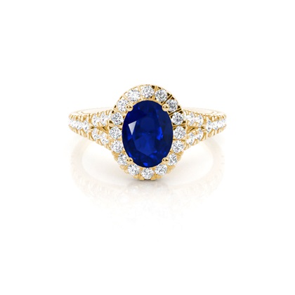 Prong Setting Blue Sapphire Side Stone Halo Engagement Ring