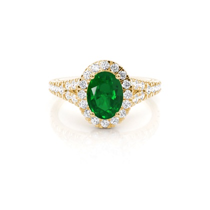 Prong Setting Emerald Side Stone Halo Engagement Ring