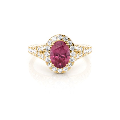 Prong Setting Pink Tourmaline Side Stone Halo Engagement Ring