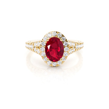Prong Setting Ruby Side Stone Halo Engagement Ring