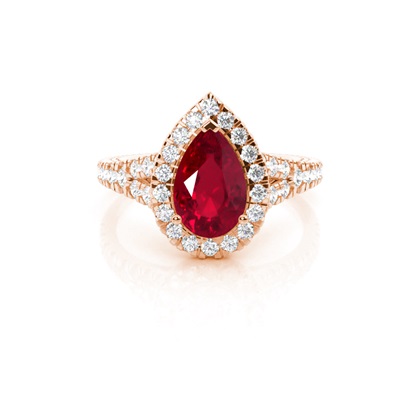 Pear Rose Gold Ruby Diamond Engagement Rings