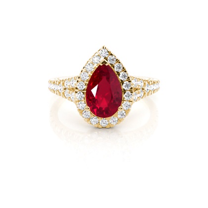 Pear Yellow Gold Ruby Diamond Engagement Rings