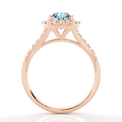 Halo-Verlobungsring Mit Aquamarin-Seitenstein In Krappenfassung