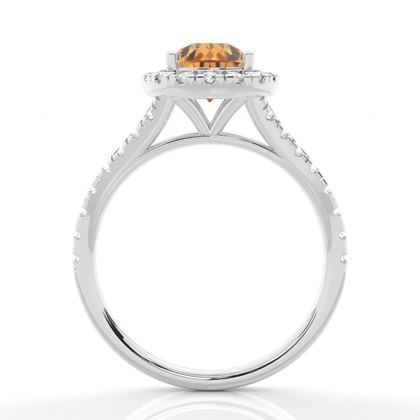 Prong Setting Citrine Side Stone Halo Engagement Ring
