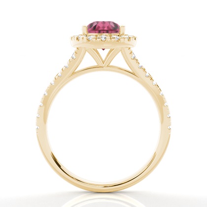 Prong Setting Pink Tourmaline Side Stone Halo Engagement Ring