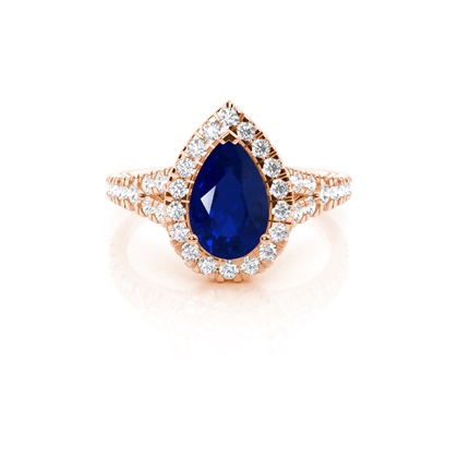 Prong Setting Blue Sapphire Side Stone Halo Engagement Ring