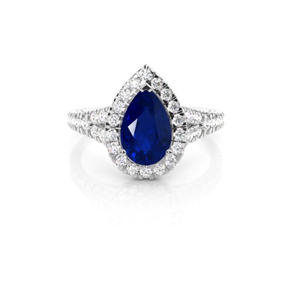 Prong Setting Blue Sapphire Side Stone Halo Engagement Ring