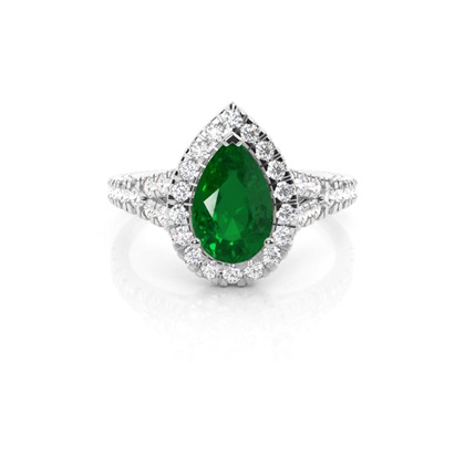 Prong Setting Emerald Side Stone Halo Engagement Ring