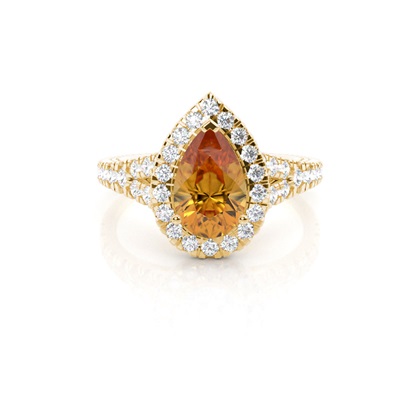 Prong Setting Citrine Side Stone Halo Engagement Ring
