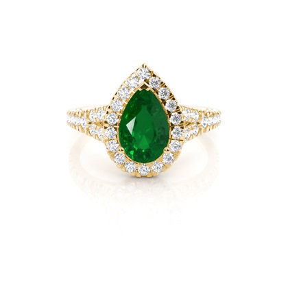 Prong Setting Emerald Side Stone Halo Engagement Ring