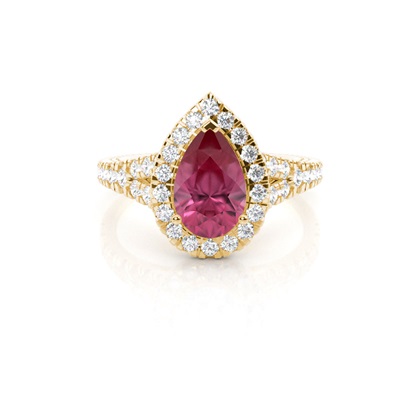 Prong Setting Pink Tourmaline Side Stone Halo Engagement Ring