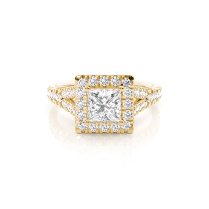 Princess Yellow Gold Halo Diamond Engagement Rings