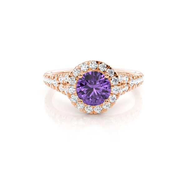Prong Setting Amethyst Side Stone Halo Engagement Ring
