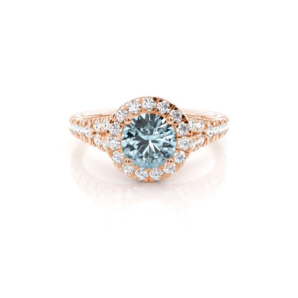 Prong Setting Aquamarine Side Stone Halo Engagement Ring